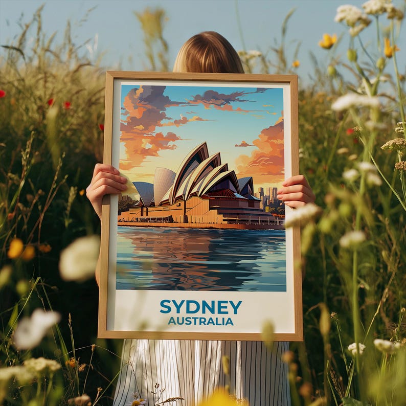 Sydney Travel Print Australia Poster Opera House Wall Art Harbor Illustration Sydney Poster Home Decor Birthday Gift