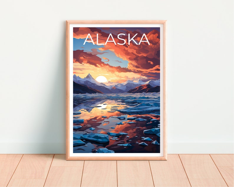 Alaska Travel Poster, Glacier Wall Art, Glacier Print, Alaska Poster, Mountain Poster, Nature Poster, Alaska Print