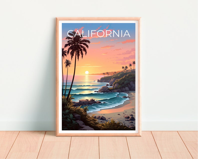 Affiche de voyage en Californie, art mural côtier, impression côtière, affiche de Californie, affiche côtière, impression californienne, art californien