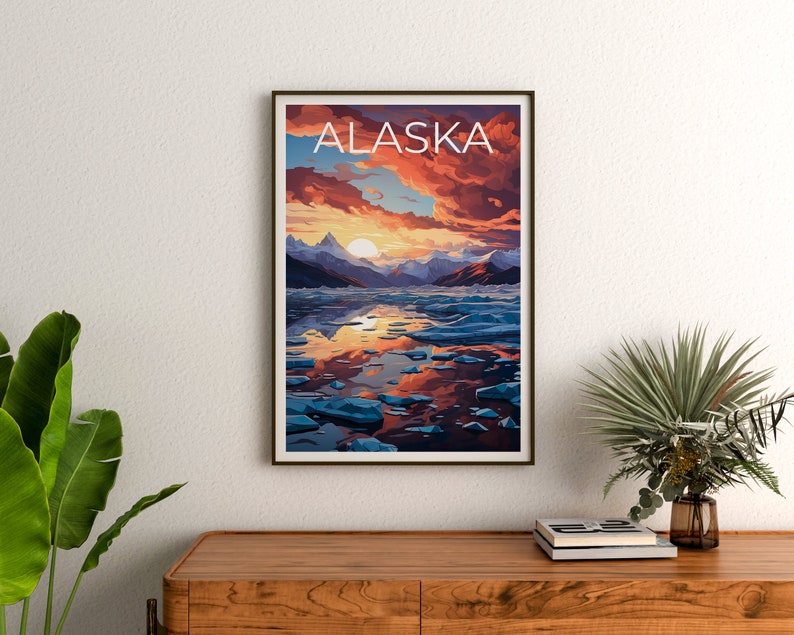 Alaska Travel Poster, Glacier Wall Art, Glacier Print, Alaska Poster, Mountain Poster, Nature Poster, Alaska Print