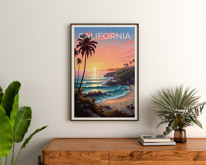 Affiche de voyage en Californie, art mural côtier, impression côtière, affiche de Californie, affiche côtière, impression californienne, art californien