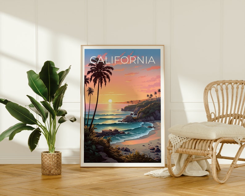 Affiche de voyage en Californie, art mural côtier, impression côtière, affiche de Californie, affiche côtière, impression californienne, art californien