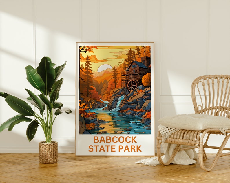 Babcock Travel Poster, West Virginia Wall Art, West Virginia Print, Babcock Poster, Creek Poster, Forest Poster, Wilderness Poster