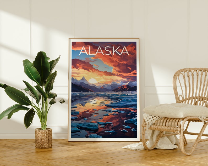 Alaska Travel Poster, Glacier Wall Art, Glacier Print, Alaska Poster, Mountain Poster, Nature Poster, Alaska Print