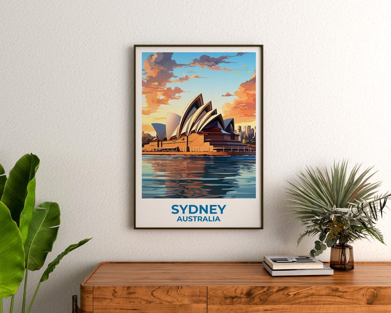 Sydney Travel Print Australia Poster Opera House Wall Art Harbor Illustration Sydney Poster Home Decor Birthday Gift