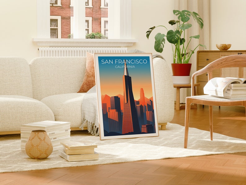 Affiche de voyage à San Francisco, art mural de Californie, impression de Californie, affiche de la pyramide Transamerica, affiche de la ville, art de San Francisco