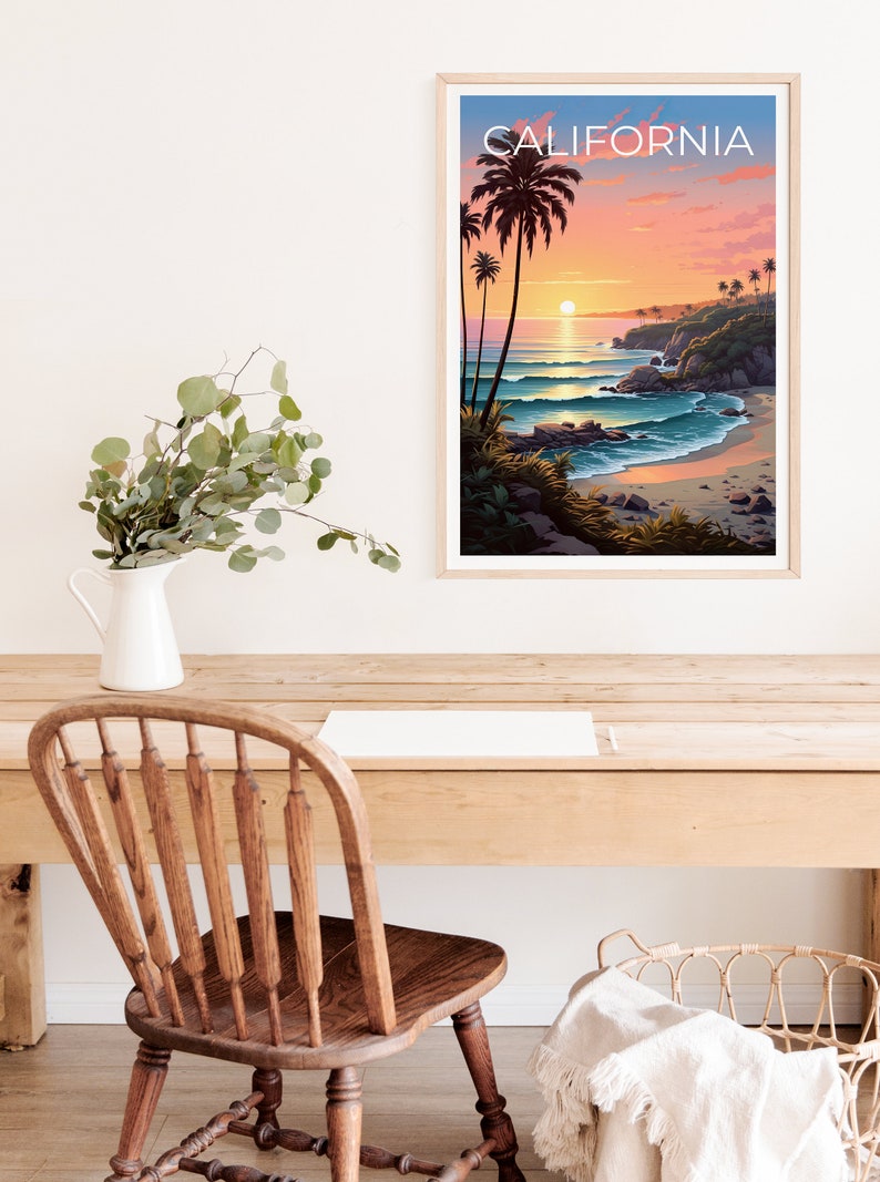 Affiche de voyage en Californie, art mural côtier, impression côtière, affiche de Californie, affiche côtière, impression californienne, art californien