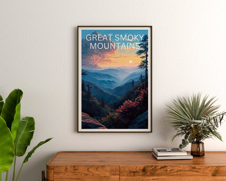 Affiche de voyage Great Smoky Mountains, art mural de montagne, impression de montagne, affiche Great Smoky Mountain, affiche du parc national
