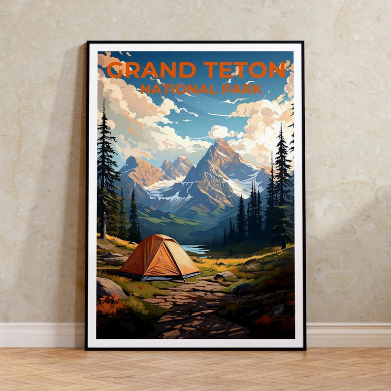 Affiche de voyage Grand Teton, art mural du Wyoming, impression du Wyoming, affiche Grand Teton, affiche Wyoming, affiche nature, art Grand Teton