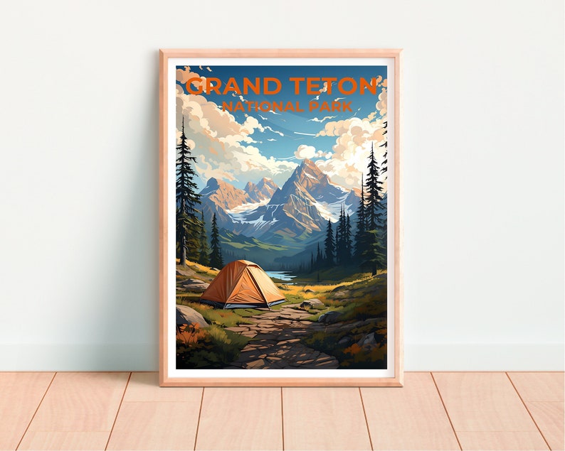 Affiche de voyage Grand Teton, art mural du Wyoming, impression du Wyoming, affiche Grand Teton, affiche Wyoming, affiche nature, art Grand Teton