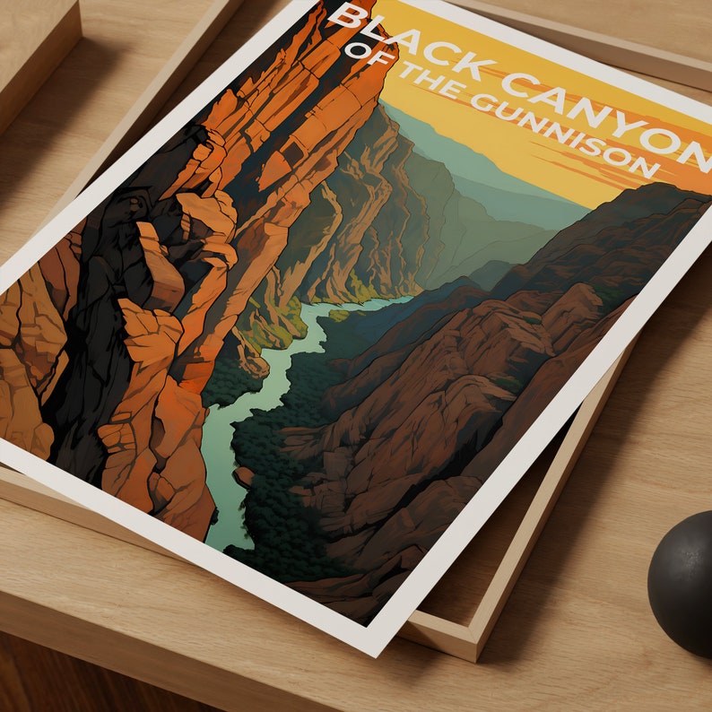 Affiche de voyage Black Canyon of the Gunnison, art mural du Colorado, impression du Colorado, affiche Black Canyon of the Gunnison, affiche du Colorado