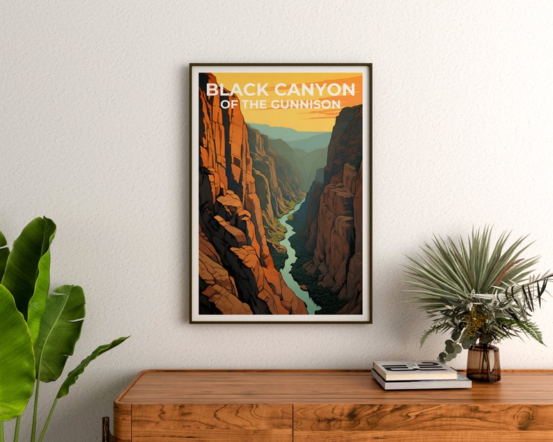 Affiche de voyage Black Canyon of the Gunnison, art mural du Colorado, impression du Colorado, affiche Black Canyon of the Gunnison, affiche du Colorado