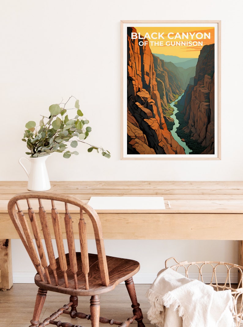 Affiche de voyage Black Canyon of the Gunnison, art mural du Colorado, impression du Colorado, affiche Black Canyon of the Gunnison, affiche du Colorado