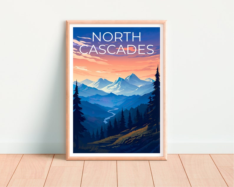 Affiche du parc national des North Cascades, impression de l'État de Washington, art de Washington, impression des North Cascades, affiche de voyage des North Cascades