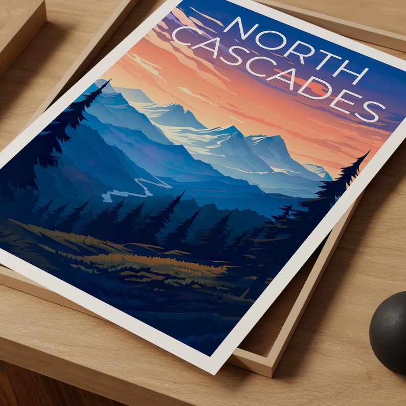 Affiche du parc national des North Cascades, impression de l'État de Washington, art de Washington, impression des North Cascades, affiche de voyage des North Cascades