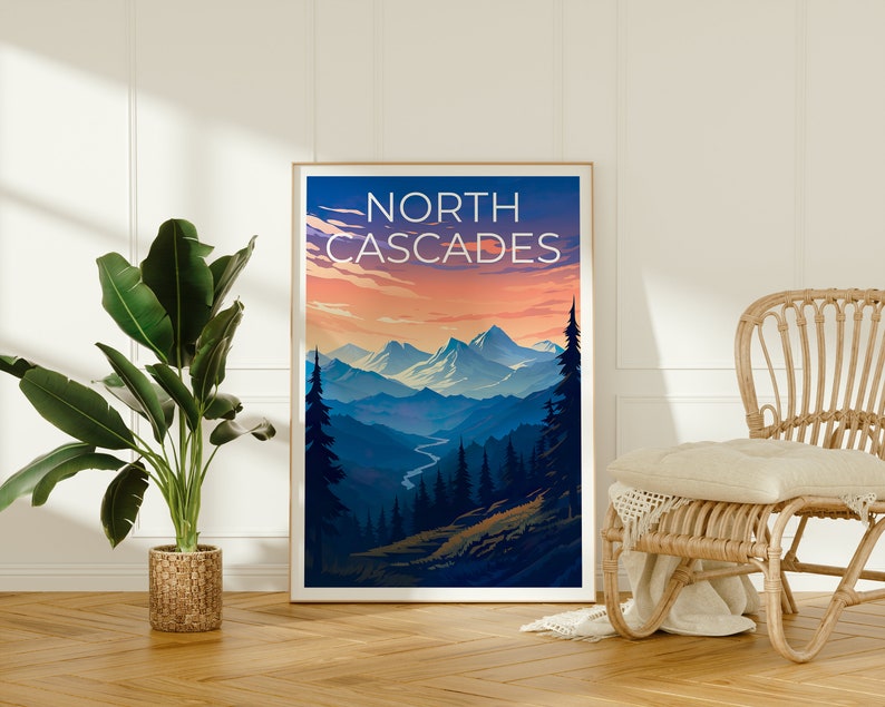 Affiche du parc national des North Cascades, impression de l'État de Washington, art de Washington, impression des North Cascades, affiche de voyage des North Cascades