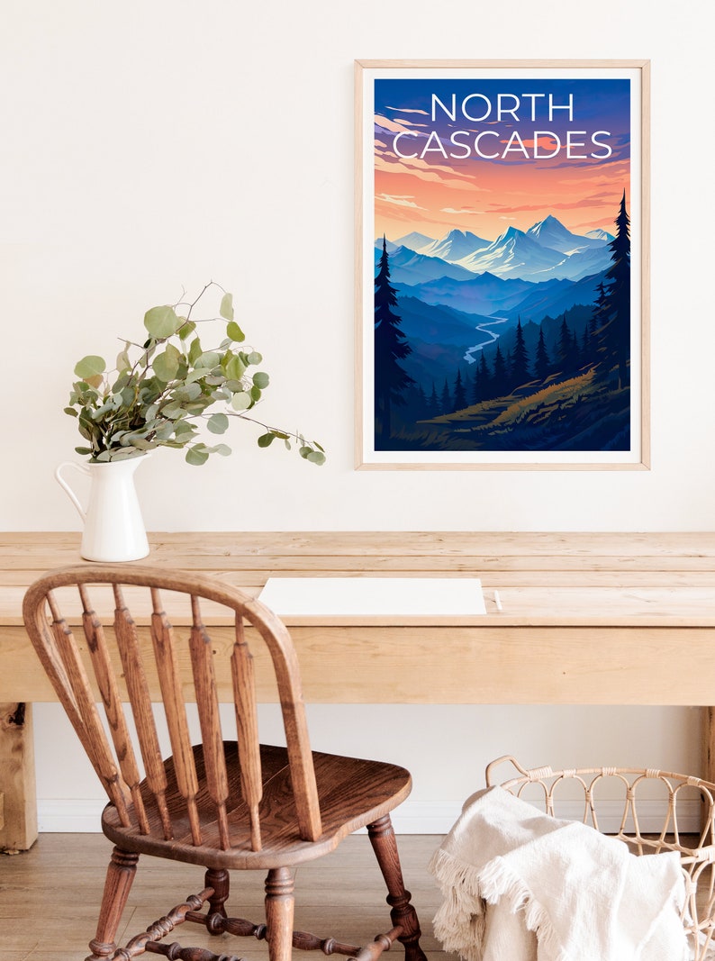 Affiche du parc national des North Cascades, impression de l'État de Washington, art de Washington, impression des North Cascades, affiche de voyage des North Cascades