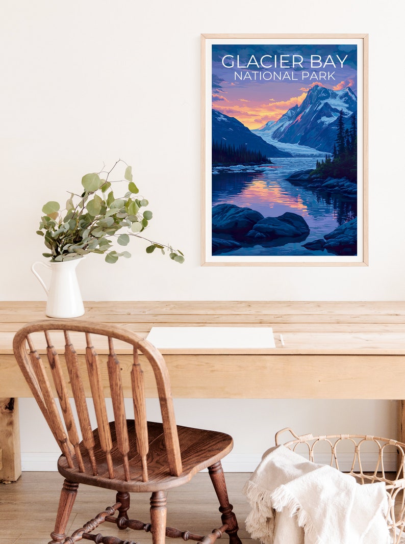 Affiche de voyage de Glacier Bay, art mural de l'Alaska, impression de l'Alaska, affiche de Glacier Bay, affiche de l'Alaska