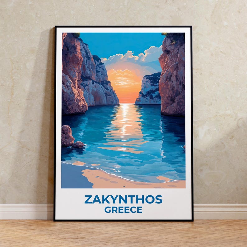 Zakynthos Travel Print Greece Poster Beach Wall Art Greek Islands Illustration Zakynthos Poster Home Decor Birthday Gift