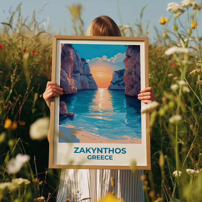 Zakynthos Travel Print Greece Poster Beach Wall Art Greek Islands Illustration Zakynthos Poster Home Decor Birthday Gift