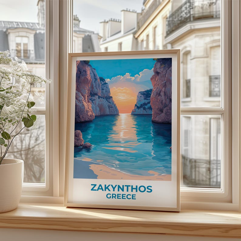 Zakynthos Travel Print Greece Poster Beach Wall Art Greek Islands Illustration Zakynthos Poster Home Decor Birthday Gift