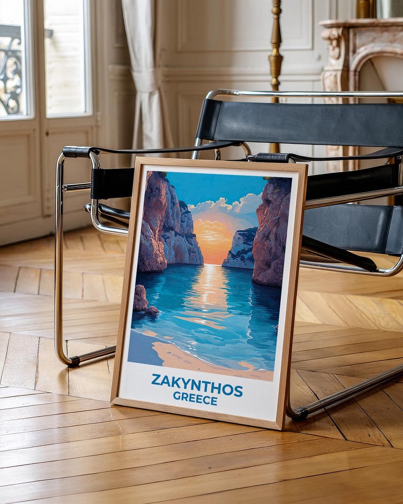 Zakynthos Travel Print Greece Poster Beach Wall Art Greek Islands Illustration Zakynthos Poster Home Decor Birthday Gift