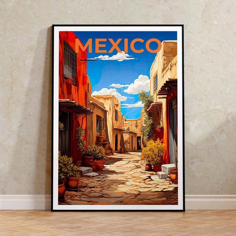 Mexico Travel Poster, Pueblo Wall Art, Pueblo Print, Mexico Poster, Pueblo Poster, City Poster, Mexico Art