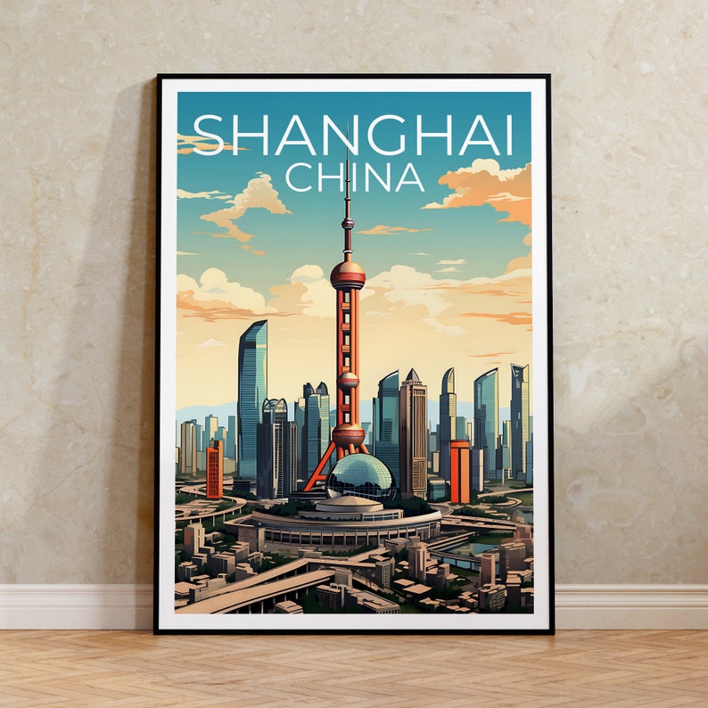 Shanghai Travel Poster, China Wall Art, China Print, Shanghai Poster, China Poster, City Poster, Shanghai Art