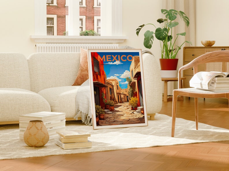 Mexico Travel Poster, Pueblo Wall Art, Pueblo Print, Mexico Poster, Pueblo Poster, City Poster, Mexico Art
