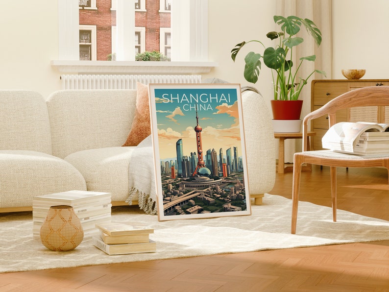 Shanghai Travel Poster, China Wall Art, China Print, Shanghai Poster, China Poster, City Poster, Shanghai Art