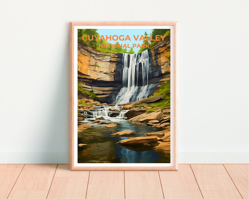 Affiche de voyage de la vallée de Cuyahoga, art mural de l'Ohio, impression de l'Ohio, affiche de la vallée de Cuyahoga, affiche de la nature, affiche de la cascade, affiche de randonnée