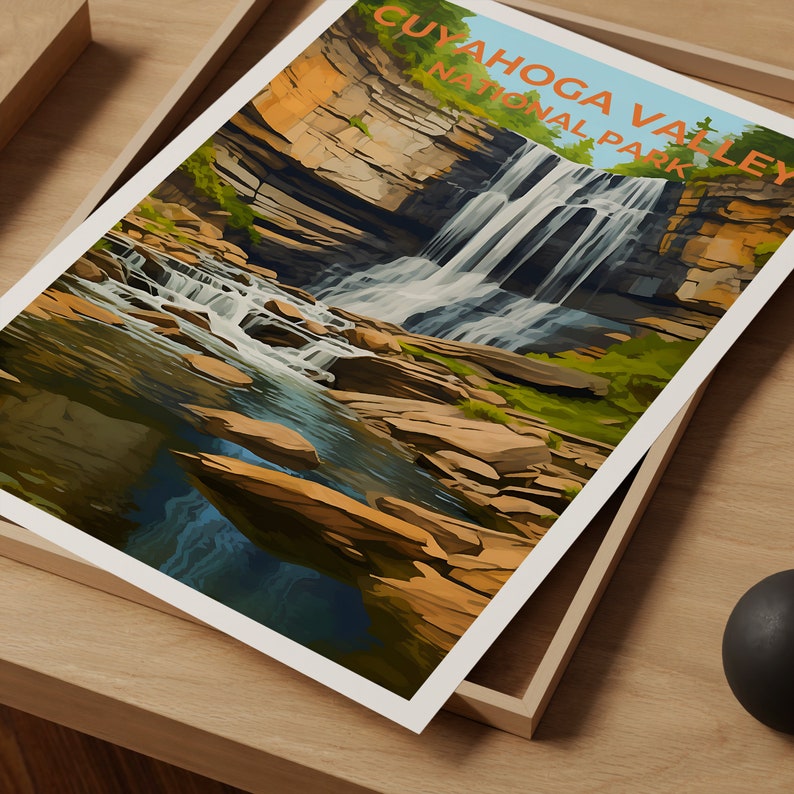 Affiche de voyage de la vallée de Cuyahoga, art mural de l'Ohio, impression de l'Ohio, affiche de la vallée de Cuyahoga, affiche de la nature, affiche de la cascade, affiche de randonnée