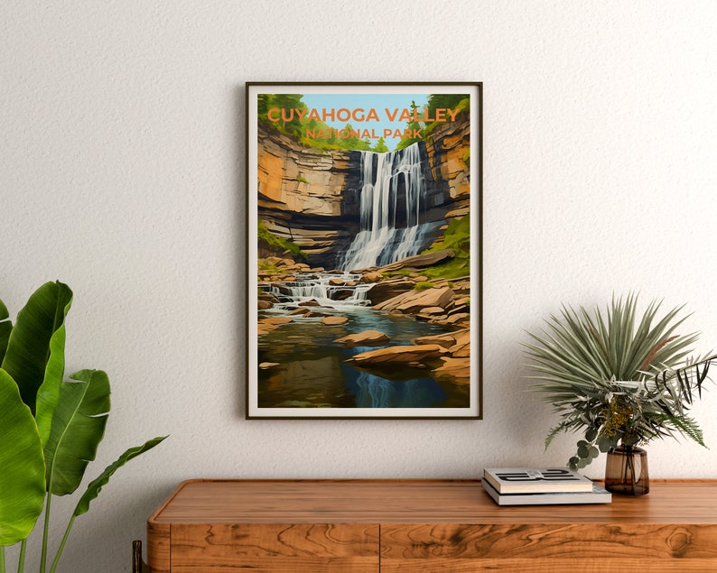 Affiche de voyage de la vallée de Cuyahoga, art mural de l'Ohio, impression de l'Ohio, affiche de la vallée de Cuyahoga, affiche de la nature, affiche de la cascade, affiche de randonnée