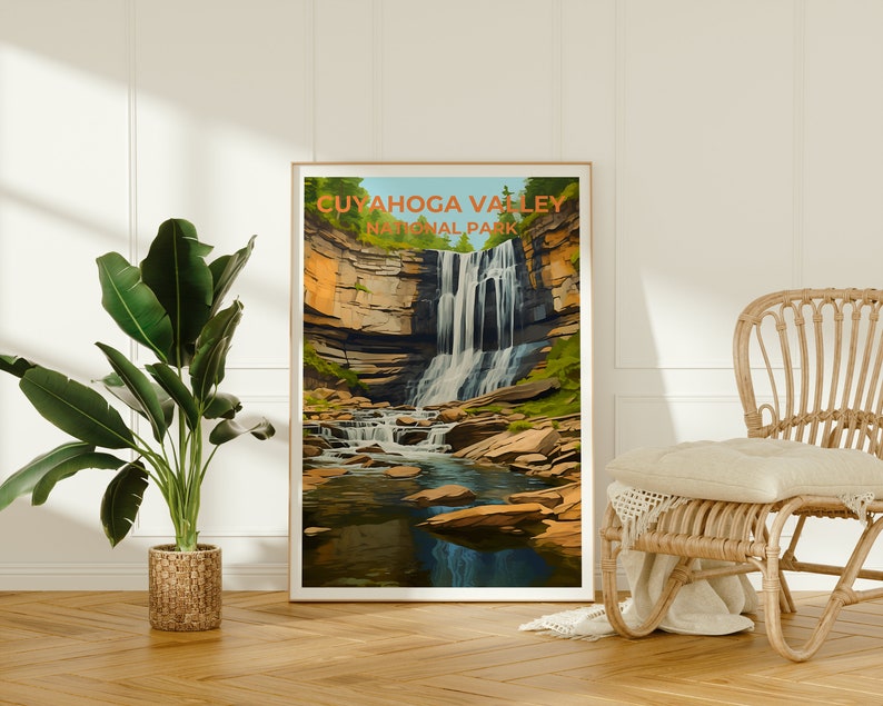 Affiche de voyage de la vallée de Cuyahoga, art mural de l'Ohio, impression de l'Ohio, affiche de la vallée de Cuyahoga, affiche de la nature, affiche de la cascade, affiche de randonnée