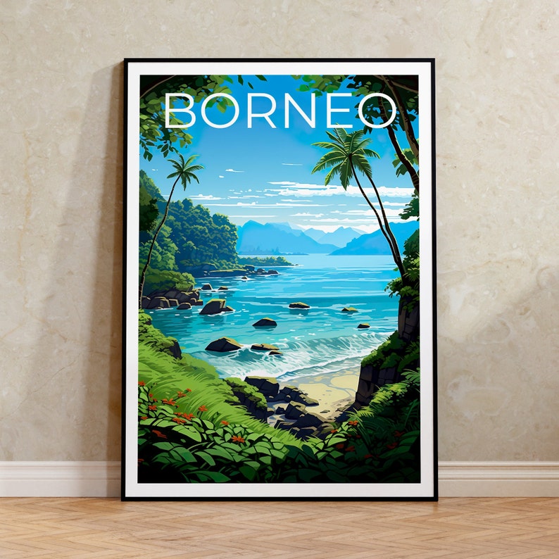 Borneo Poster, Borneo Print, Coast Art, Coast Print, Asia Travel Poster, Island Poster, Asia Print