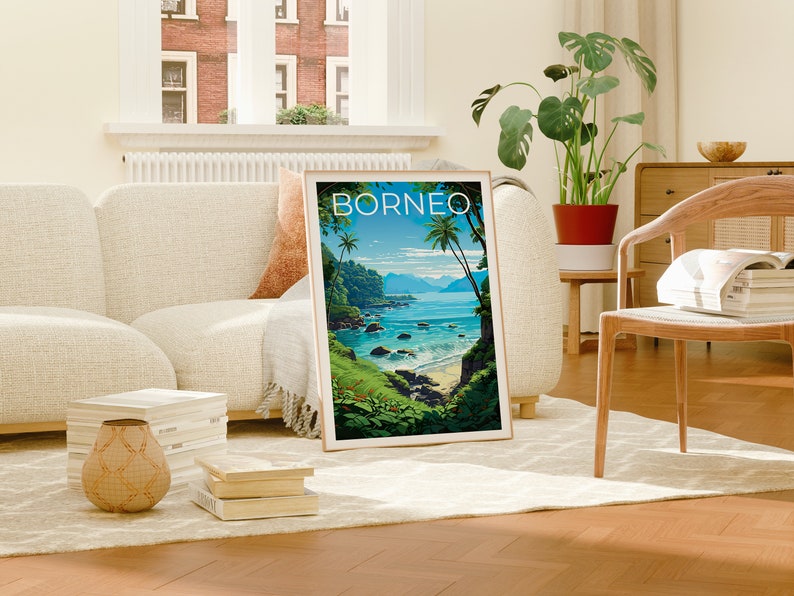 Borneo Poster, Borneo Print, Coast Art, Coast Print, Asia Travel Poster, Island Poster, Asia Print