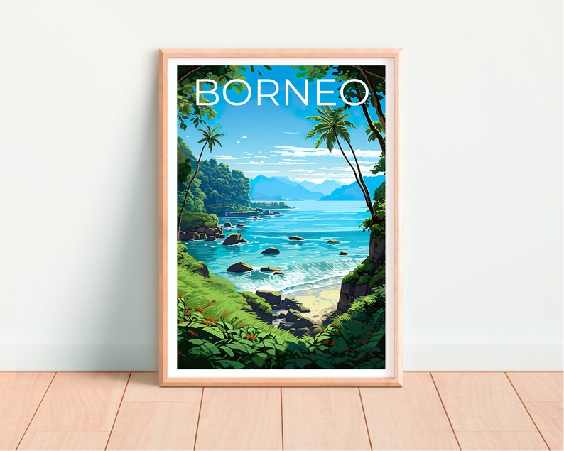 Borneo Poster, Borneo Print, Coast Art, Coast Print, Asia Travel Poster, Island Poster, Asia Print