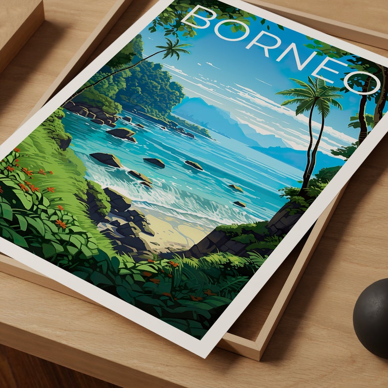 Borneo Poster, Borneo Print, Coast Art, Coast Print, Asia Travel Poster, Island Poster, Asia Print