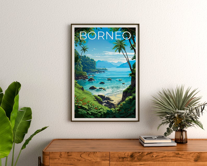 Borneo Poster, Borneo Print, Coast Art, Coast Print, Asia Travel Poster, Island Poster, Asia Print