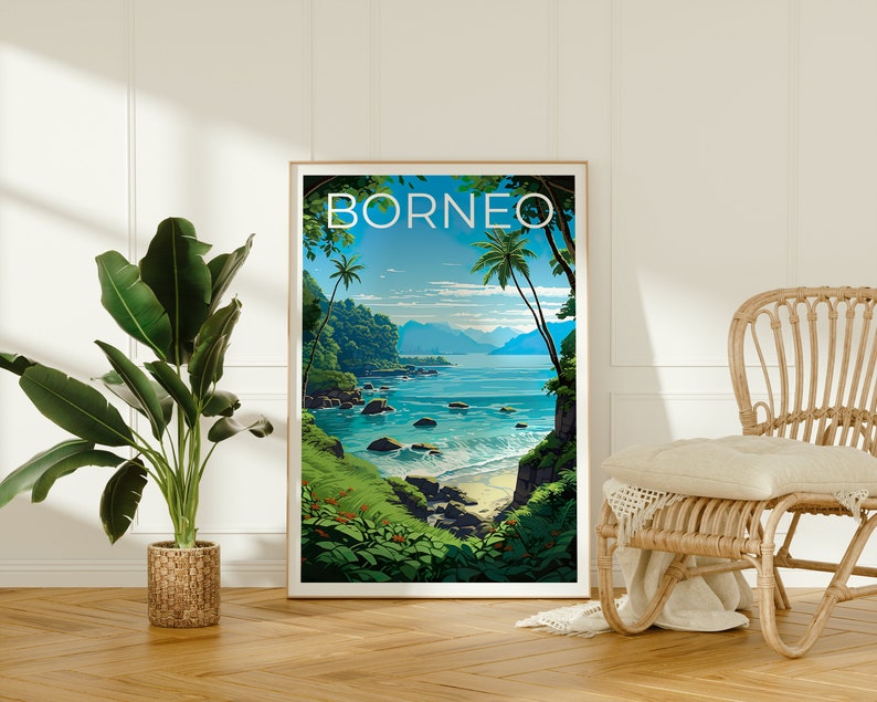 Borneo Poster, Borneo Print, Coast Art, Coast Print, Asia Travel Poster, Island Poster, Asia Print