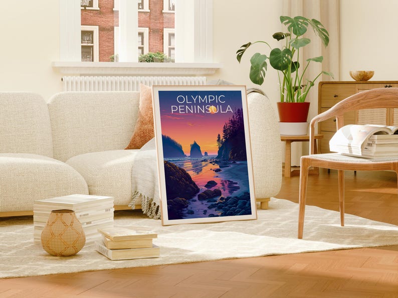 Olympic Peninsula Print, Washington State Poster, Beach Wall Art, Olympic Illustration, Landscape Poster, Home Decor, Birthday Gift