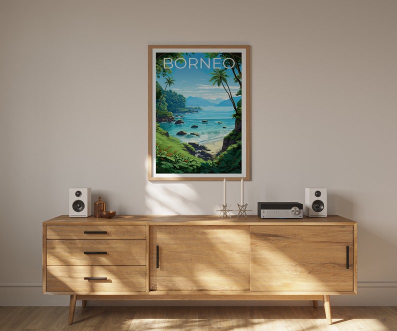 Borneo Poster, Borneo Print, Coast Art, Coast Print, Asia Travel Poster, Island Poster, Asia Print