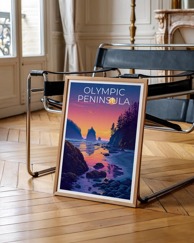 Olympic Peninsula Print, Washington State Poster, Beach Wall Art, Olympic Illustration, Landscape Poster, Home Decor, Birthday Gift