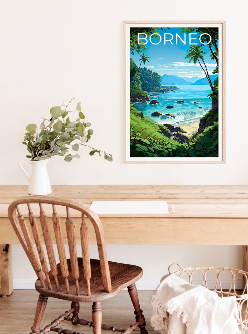 Borneo Poster, Borneo Print, Coast Art, Coast Print, Asia Travel Poster, Island Poster, Asia Print