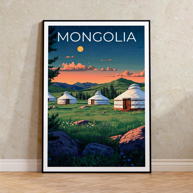 Mongolia Poster, Yurt Print, Mongolia Art, Mongolia Ger Print, Asia Poster, Mongolia Gift, Asia Print