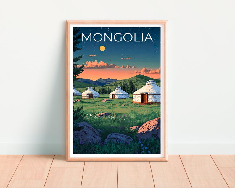 Mongolia Poster, Yurt Print, Mongolia Art, Mongolia Ger Print, Asia Poster, Mongolia Gift, Asia Print