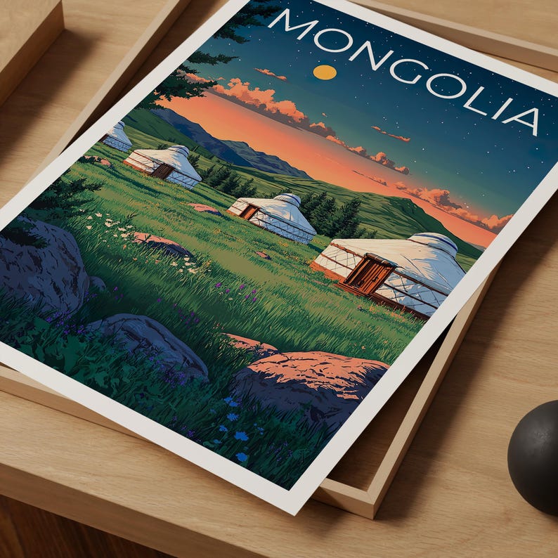 Mongolia Poster, Yurt Print, Mongolia Art, Mongolia Ger Print, Asia Poster, Mongolia Gift, Asia Print