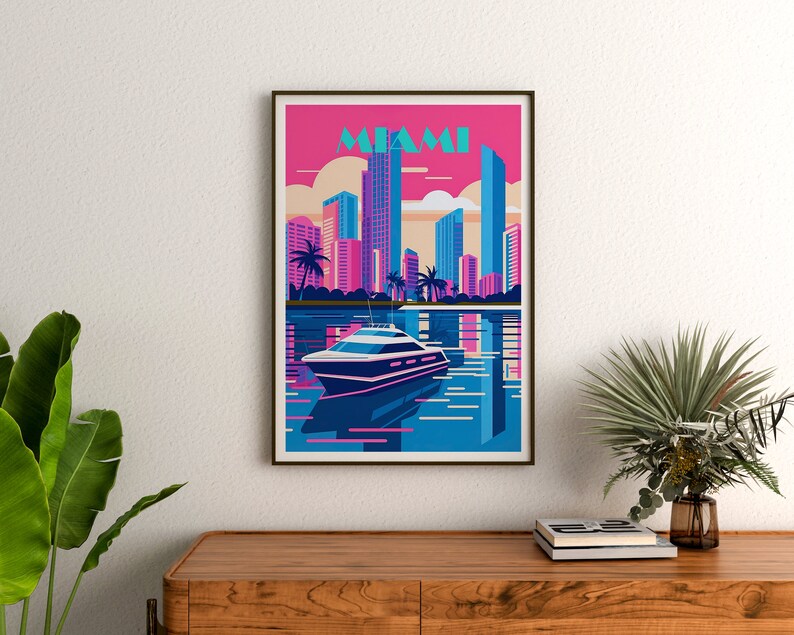 Miami Travel Poster, Miami Wall Art, Miami Print, City Skyline Poster, Retro Miami Art, 80s Miami Poster, Poster Art, Wall Decor