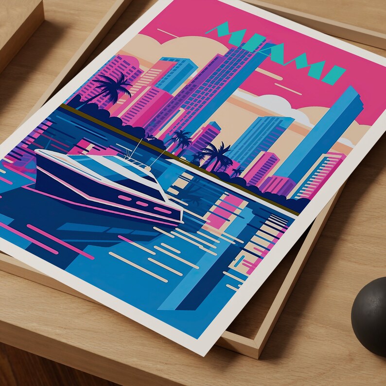 Miami Travel Poster, Miami Wall Art, Miami Print, City Skyline Poster, Retro Miami Art, 80s Miami Poster, Poster Art, Wall Decor