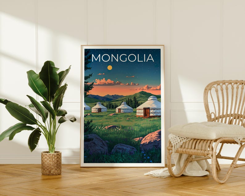 Mongolia Poster, Yurt Print, Mongolia Art, Mongolia Ger Print, Asia Poster, Mongolia Gift, Asia Print